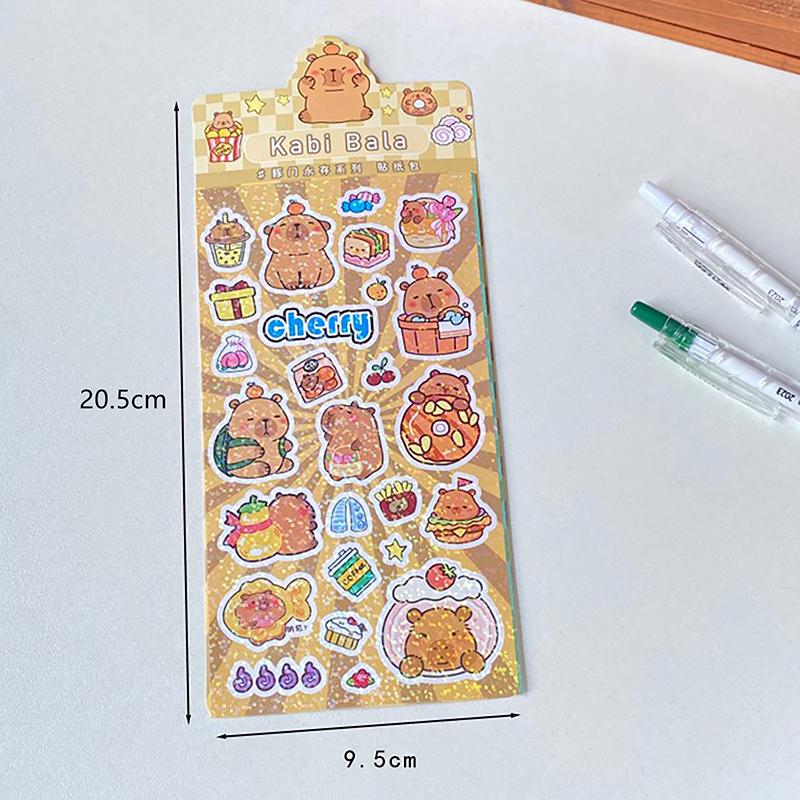 Наклейки Kawaii Capybara, мультяшные водонепроницаемые съемные наклейки, блестящие наклейки, карманные украшения, наклейки для украшения ручного аккаунта