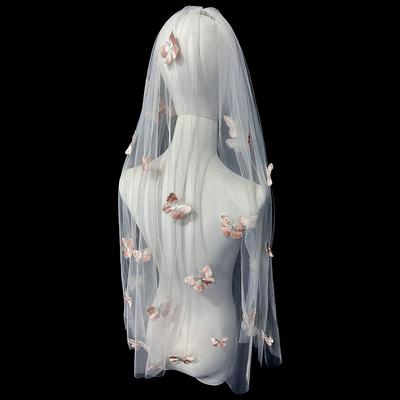 Розовая бабочка Фата Сертификат Регистрация Невеста Свадебный головной убор Супер Фея Фотография Фото Реквизит Фата Головной убор