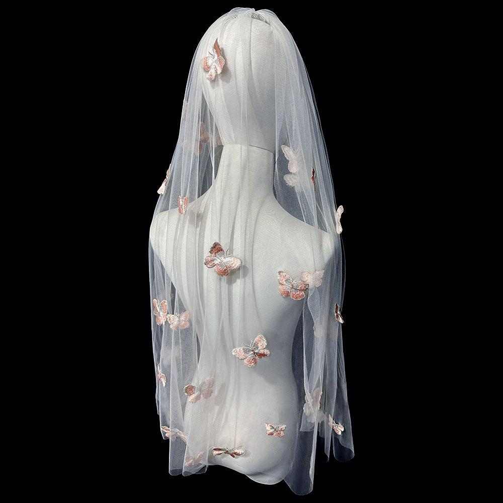 Розовая бабочка Фата Сертификат Регистрация Невеста Свадебный головной убор Супер Фея Фотография Фото Реквизит Фата Головной убор