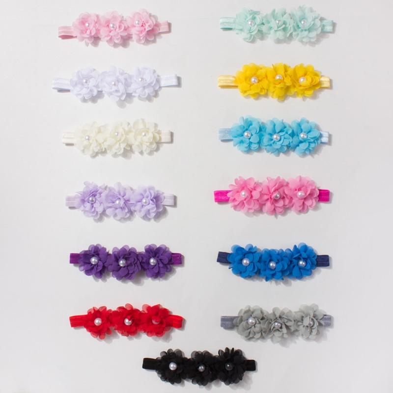 New Baby Elastic Headband, Cute Chiffon Bead Flower Children's Jewelry, Four Seasons Thin Baby Hair Accessories