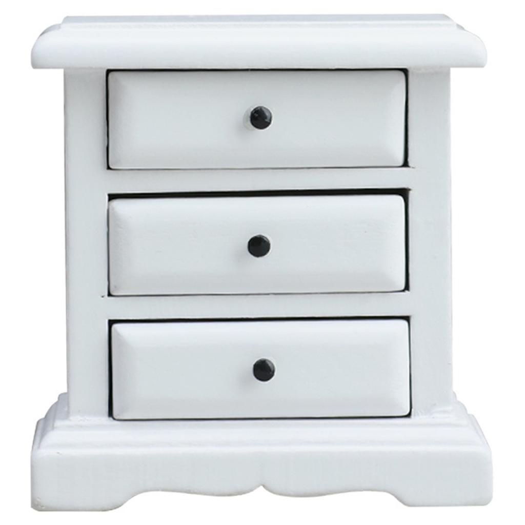 Миниатюрный прикроватный столик для кукольного домика, масштаб 1/12, белый, тумбочка с функциональными ящиками для домашнего офиса, элементы декора для витрины