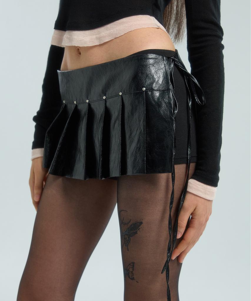 Uah Leather Layered Skirt (Black)