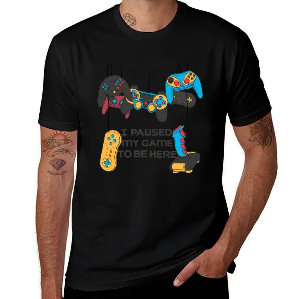 I Paused My Game To Be Here Video Gamer Gift Tshirt Minimalist Casual Short Sleeve Top