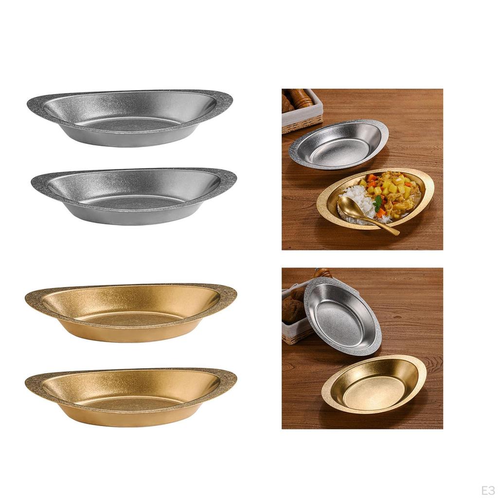 2 Pieces Curry Rice Bowls Food Serving Dishes Metal Oval Shape Snack Tableware for Candy Small