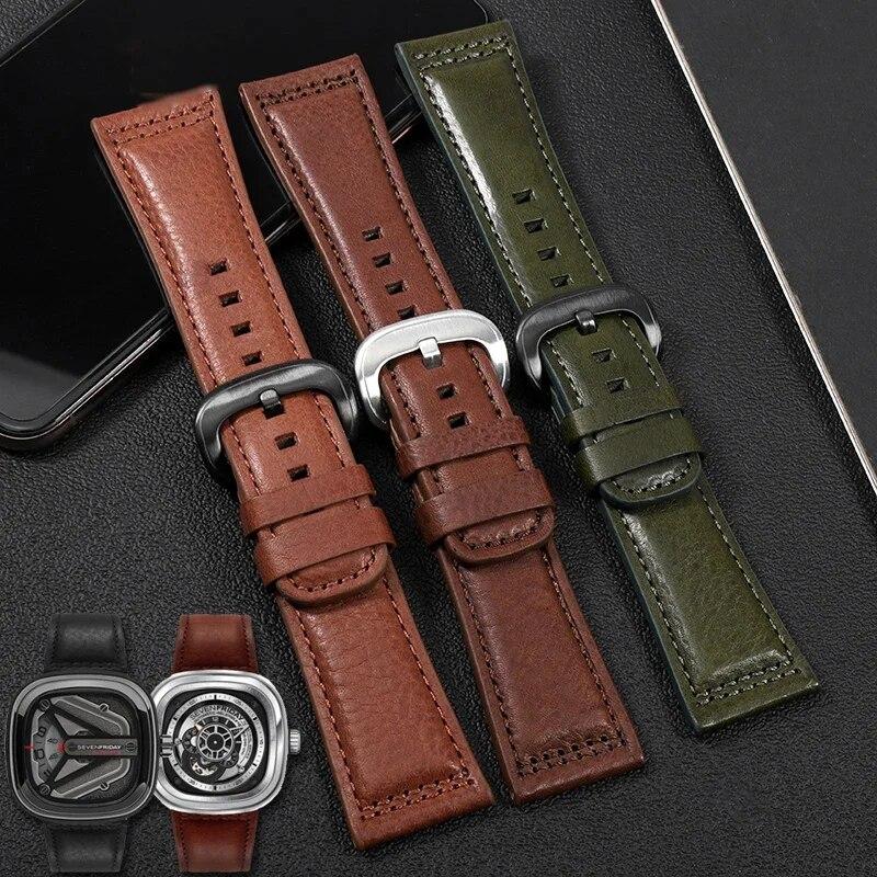 Ремешок для часов Sevenfriday S2 / P3 / m2 Ltalian из натуральной кожи, мужской коричневый, черный, красный, зеленый ремешок для часов 28 мм