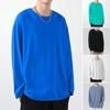 Men T-shirt Round Neck Long Sleeve Solid Color Pullover Tops Loose Fit Soft Breathable Tee Shirt Home Gym Street Wear