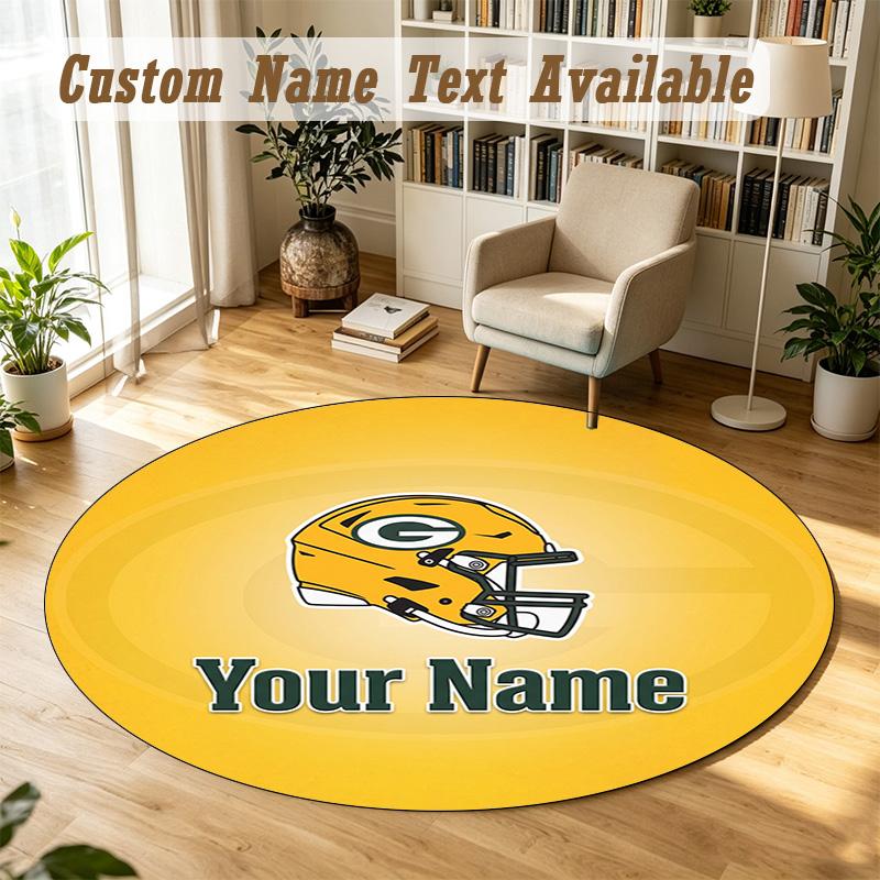 Round Rug Custom NameGreen Bay Packers Pattern Non Slip Carpet Home Floor Decor