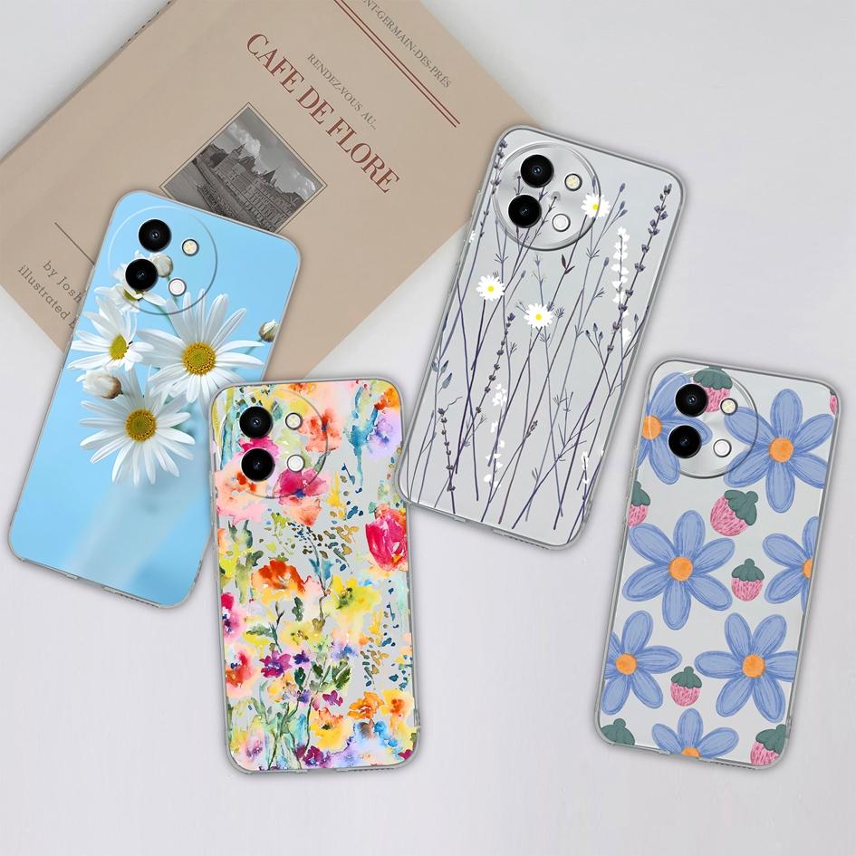 Luxury Pretty Flower Case Covers For Vivo V30e Y38 Y200E Y100 (IDN) Y28 V40 Lite Capa Housing Soft TPU Silicone Anti Drop Transparent Phone Bags Shell