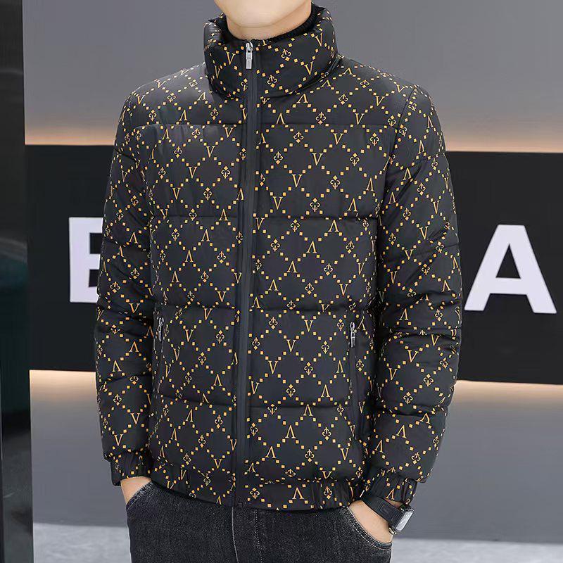 2026 Men's Trendy Stand Collar Full Print Down Jacket - Thick, Warm, Windproof, Cold-Resistant Outerwear