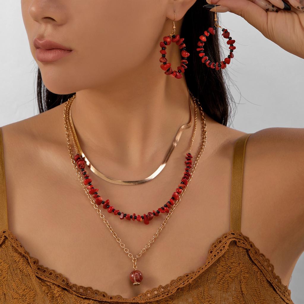 Трендовый набор бижутерии из сплава с крошкой из натурального камня и геометрическим дизайном для женщин, Осень 2025