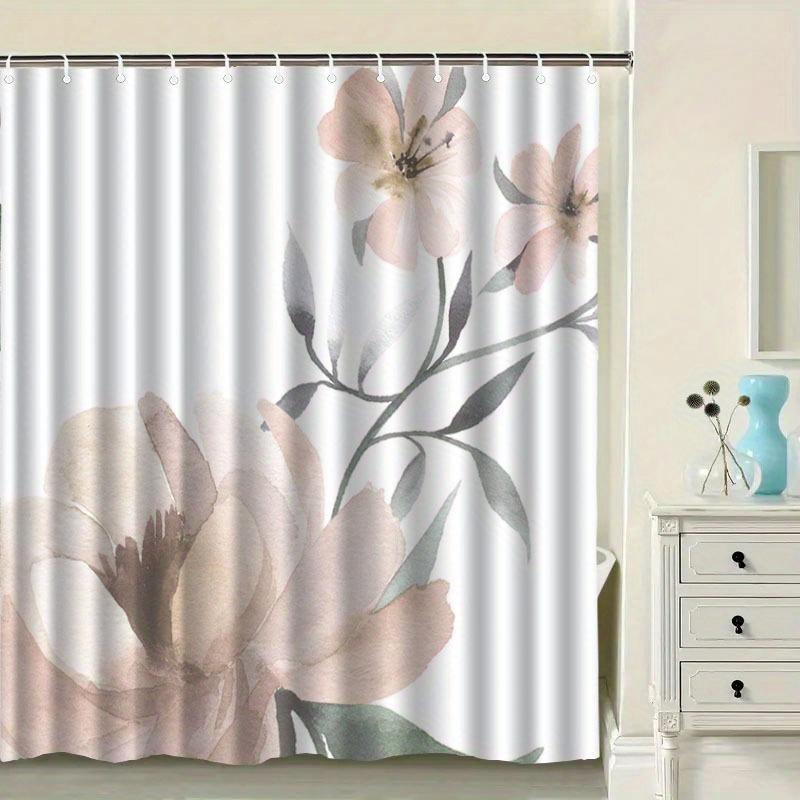 1pc Light Luxury Simple Pattern Shower Curtain with Hook, Water-washing Shower Curtain, Bath Partition, Bathroom Accessories, Ho