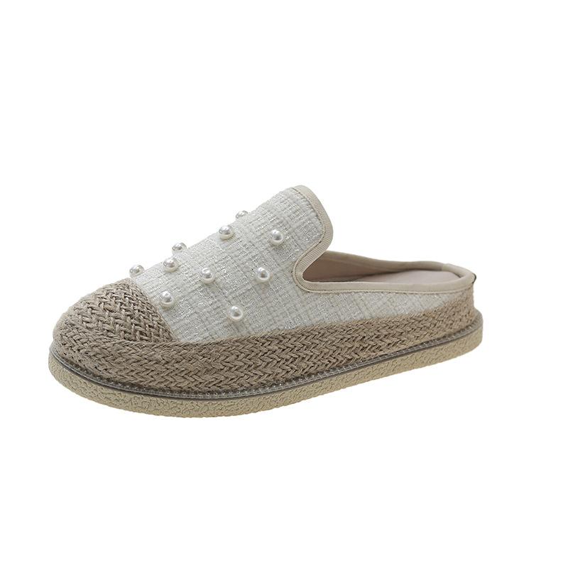 Соломенные рыбацкие полушлепанцы женские без пятки новая мода стразы кружево сумка голова полушлепанцы женские