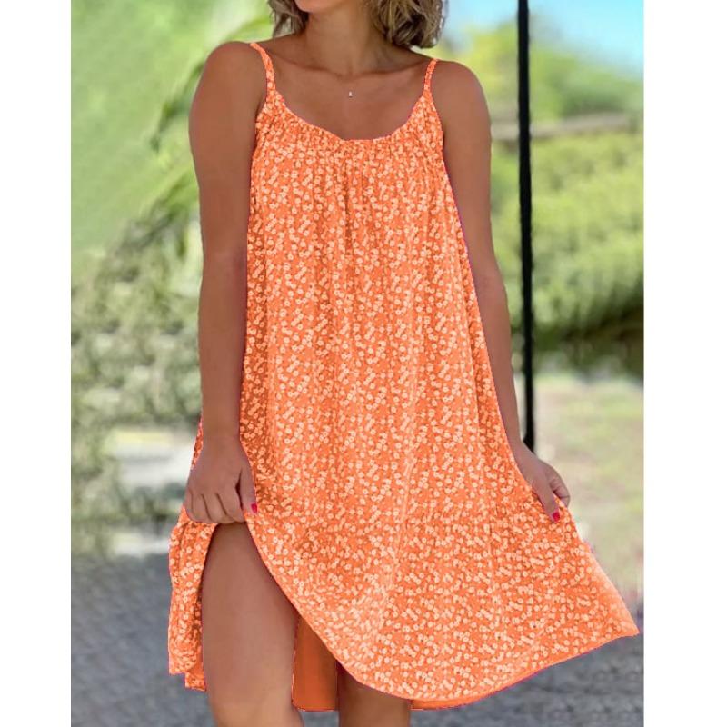 VEZFAA Женская мода лето весна однотонный принт без рукавов одно плечо свободная талия повседневные платья