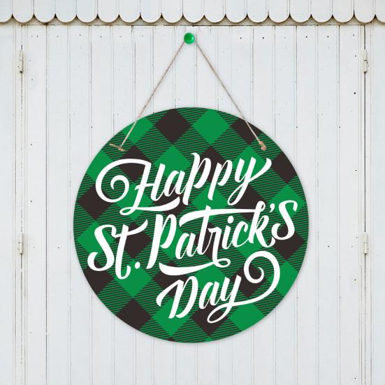 St. Patrick's Day Welcome Door Sign Irish Shamrock Top Hat Plaid Paper Door Hanging Sign Front Door Hanger Decoration Decorative Wall Plaque