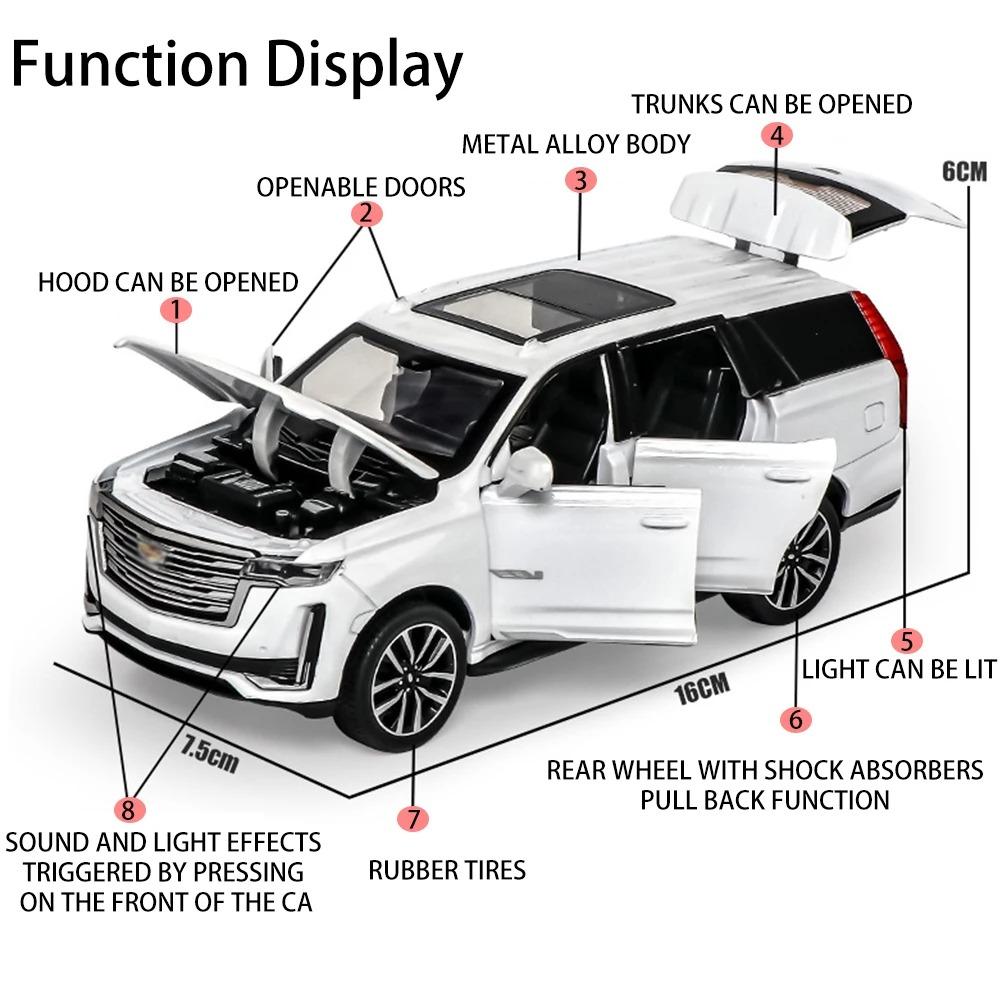 Модель автомобиля 1/32 для внедорожника Cadillac Escalade, литой игрушечный автомобиль со звуком и светом, инерционный механизм, многоцветный
