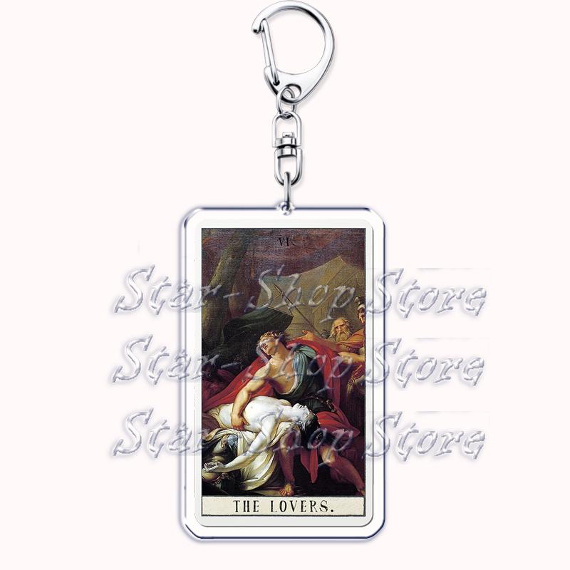 Popular Culture Halloween Tarot Card Keychains for Accessories Moon Luna Death Keyring Jewelry Fans Lovers Friends Reader Gifts