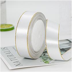 Gift Satin Ribbons Wholesaler 1inch 100% Polyester Christmas Ribbon Gold Wired Edged Satin Ribbon Roll Accept Print Logo