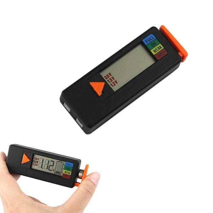 Testeur de batterie numérique - AIMOONSA - Format de poche - Gamme 1,5–9 V - Écran LCD - Noir