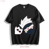 Jujutsu Kaisen Футболка Чиби Годжо Милый Дизайн с Кошкой-Компаньоном винтажная Стирка Слегка Унисекс Стильная Дышащая