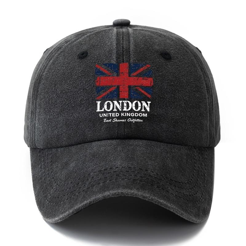 Unisex Fashion Versatile Printed LONDON Baseball Cap Classic Vintage Washed Outdoor Lightweight Curved Brim Hat Trucker Cap S