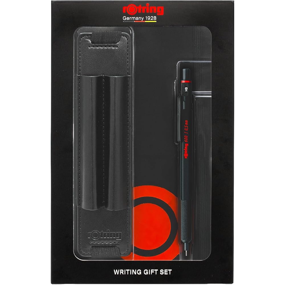 Механический карандаш RotRing Rotling 0,5 мм 600 Черная ручка с чехлом и блокнотом Подарочная коробка с сумкой...
