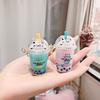 Cartoon Cute Cat Car Keychain Creative Milk Tea Cup Liquid Crystal Quicksand Sequin Key Ring