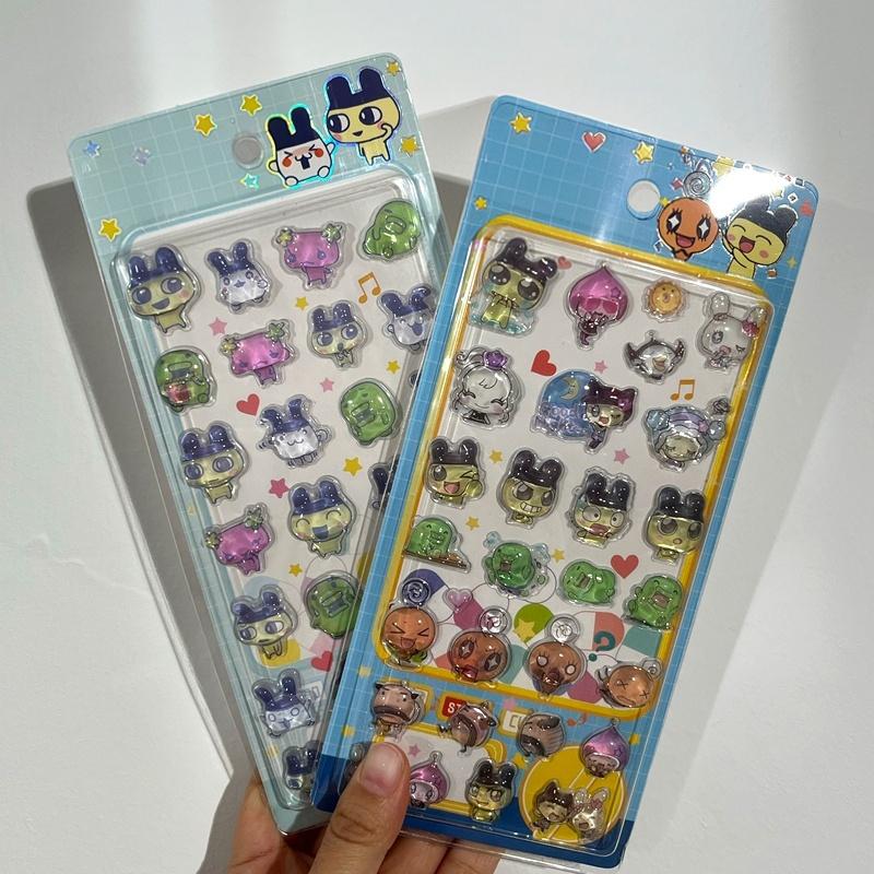1-6pcs Tamagotchi 3D Crystal Stickers Waterdrop Cartoon Stickers Creative Gift Exchange Stickers Set Embossed Solid Stickers
