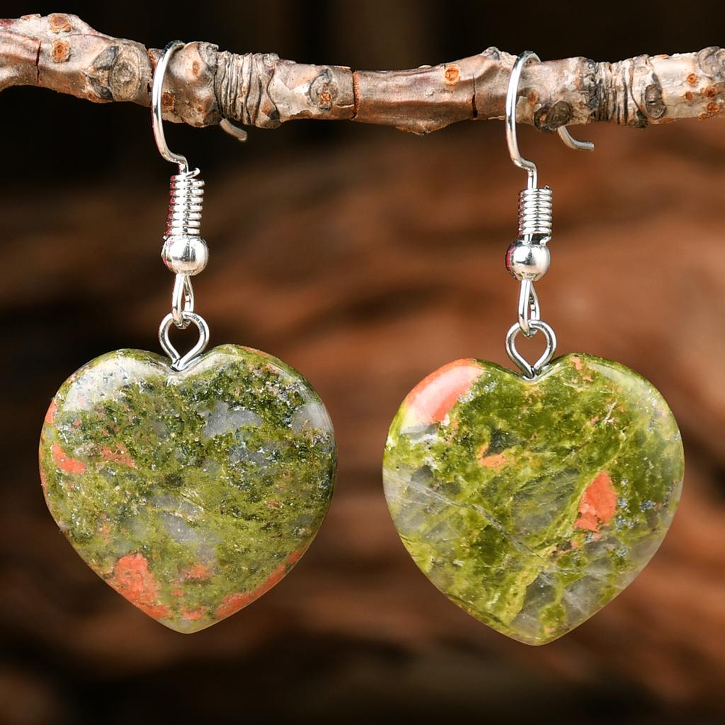 Bohemian Natural StoneTurquoise Amethyst Tiger Eye Heart Dangle Earrings Women's Popular Delicate Handmade Zircon