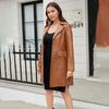 Fashion Women Slim Fit Pu Leather Jacket Long Sleeve Lapel Collar Zipper Outerwear for Fall Winter