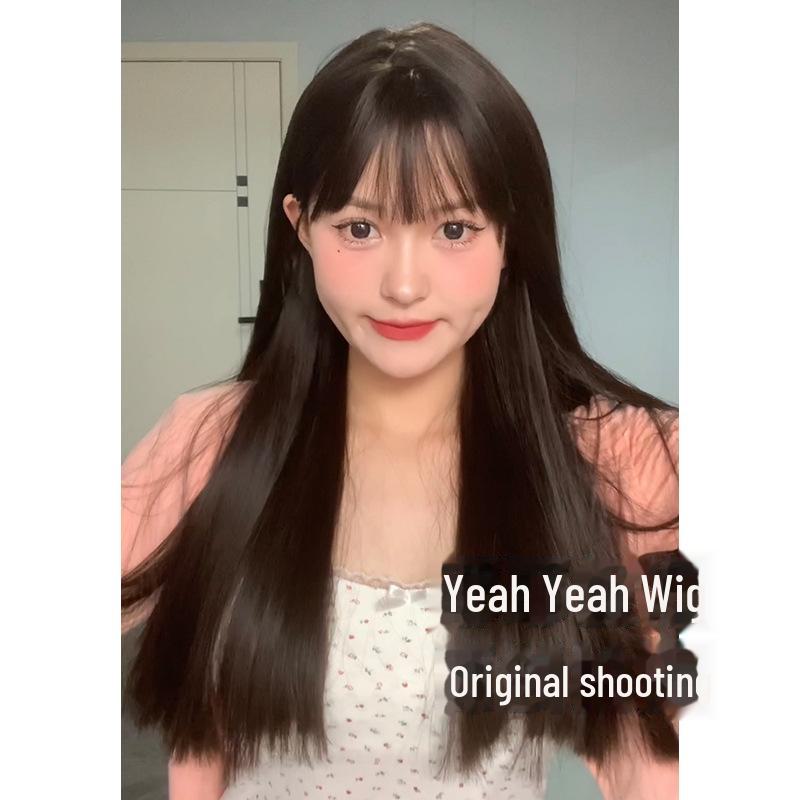 Brown Lolita Long Straight Wig for Round Faces - Natural Full Head Coverage