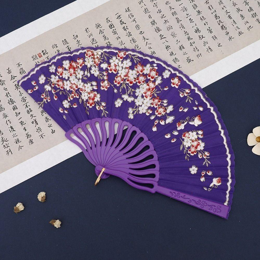 Веер из ткани «Цветок сливы», ручной веер в китайском стиле, элегантный танцевальный веер