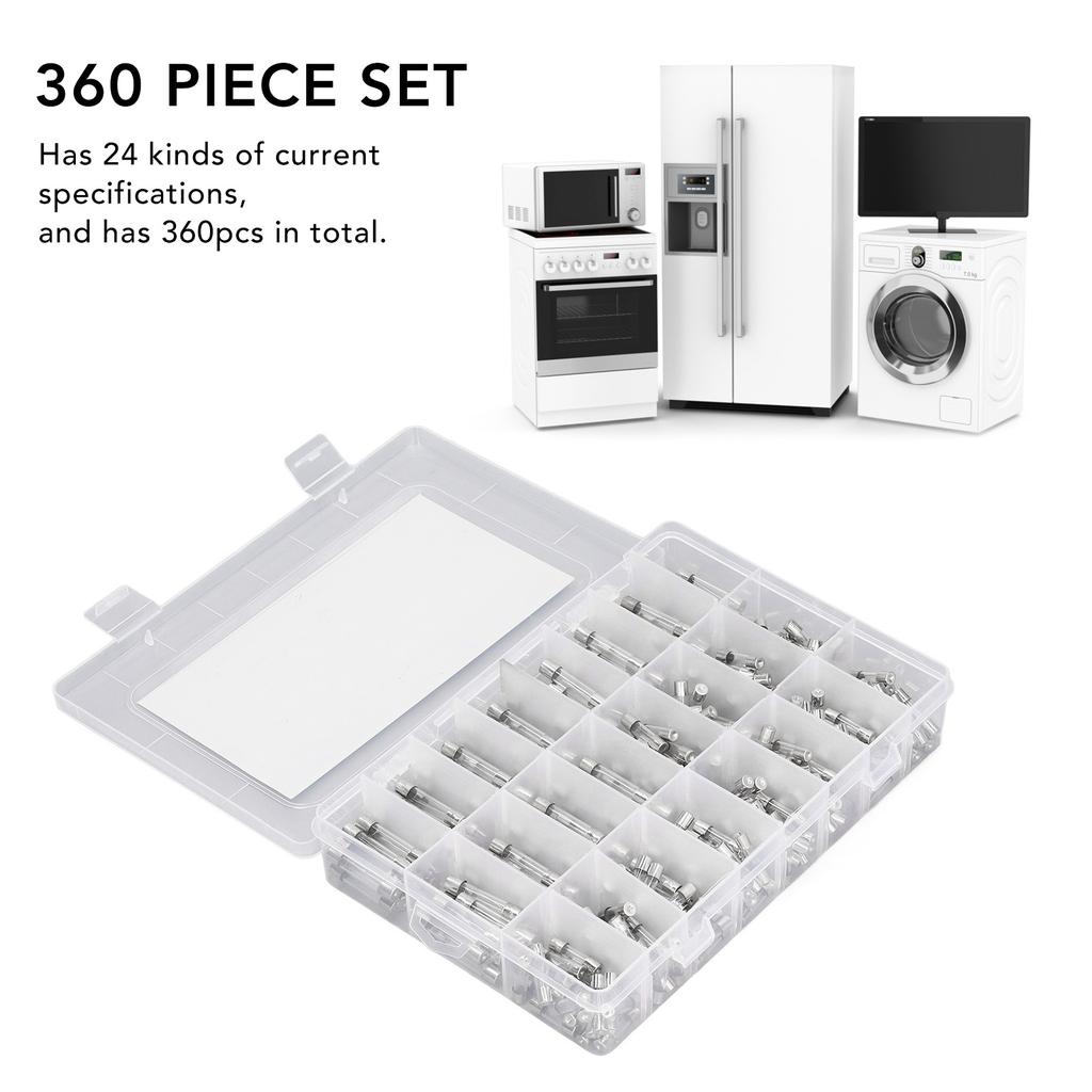 360Pcsbox Glass Fuse Tube 0.25A‑20A 24 Types 6X30Mm 5X20Mm Assortment Set Kit For Circuit Protection