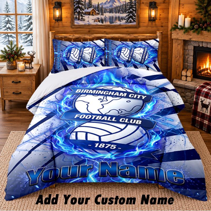 BIRMINGHAM CITY Football Pattern Bedding 3Pcs Set Custom Name, Bed Sheet And Pillowcases For Home Bedroom