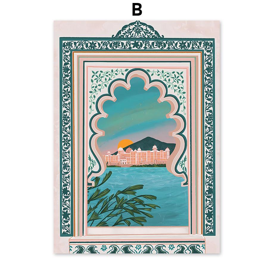 Бохо Абстрактная Девушка Озеро Птицы Лист Иллюстрация Настенное Искусство Холст Живопись Скандинавский Постер И Принты Картины Для Декора Гостиной