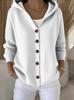 2026 European & American Button Knit Hooded Jacket - Autumn/Winter Women's Casual Fashion Solid Color.
