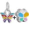 2pcs Colorful Paw Flower Butterfly Beads Rainbow Fit Original Brand Charms Silver Color Bracelets Necklaces Women Diy Jewelry