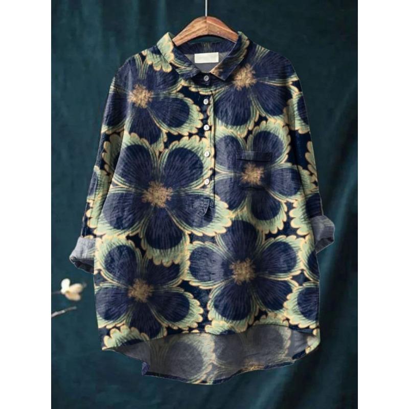 Рубашки с принтом в виде животных и цветов Гавайи Полиэстер Повседневные Блузки и рубашки с длинным рукавом для женщин