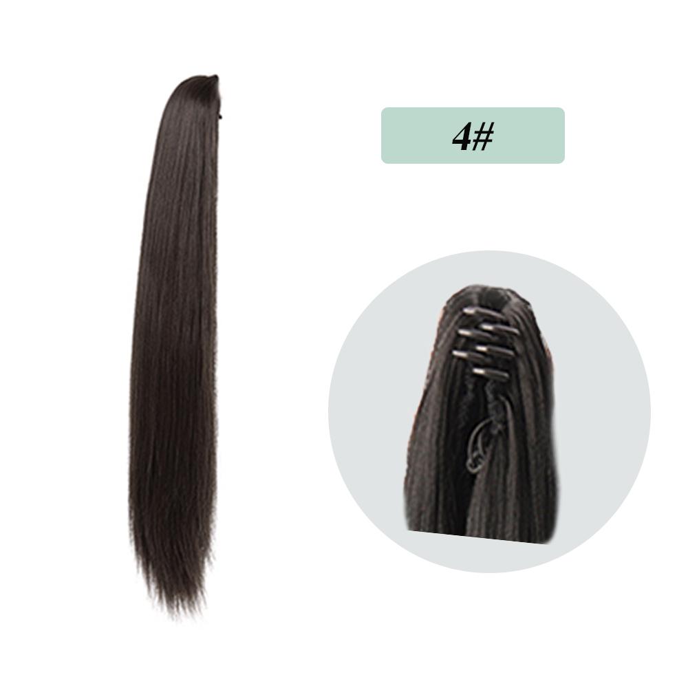 Bybrana Черный коричневый парик из синтетических волос с прямым хвостом на клипсах