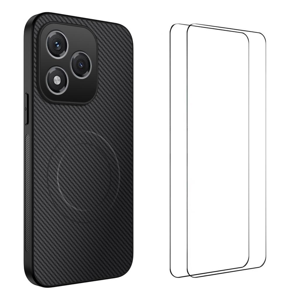 For Honor 400 Lite 5G Magnetic Case WANLONFENG TQ1 Series Carbon Fiber Texture PC TPU Phone Cover with 2Pcs Screen Films