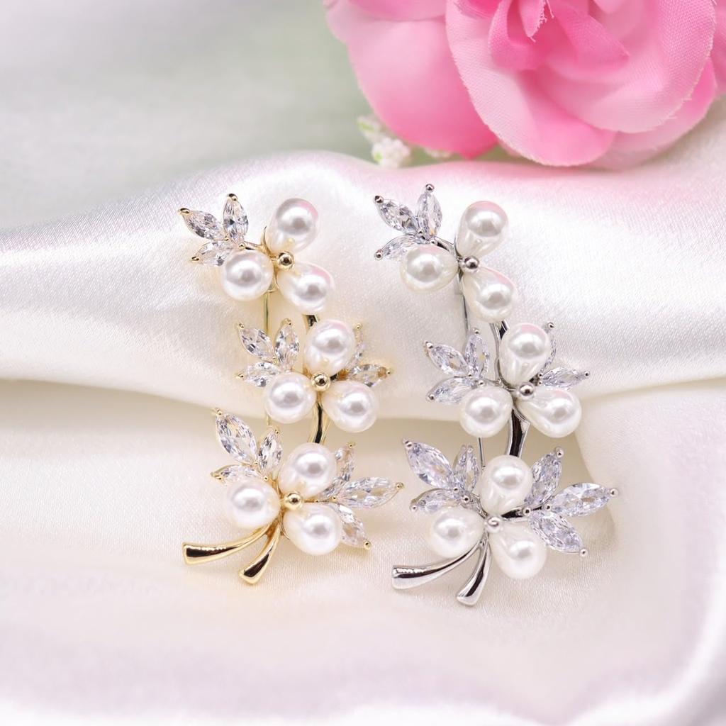 Pearl Flower Brooch Stylish Zircon Pearl Leaf Corsage Flower Chest Decoration Graduation Ceremony Entrance Ceremony Wedding Recital Interview Party