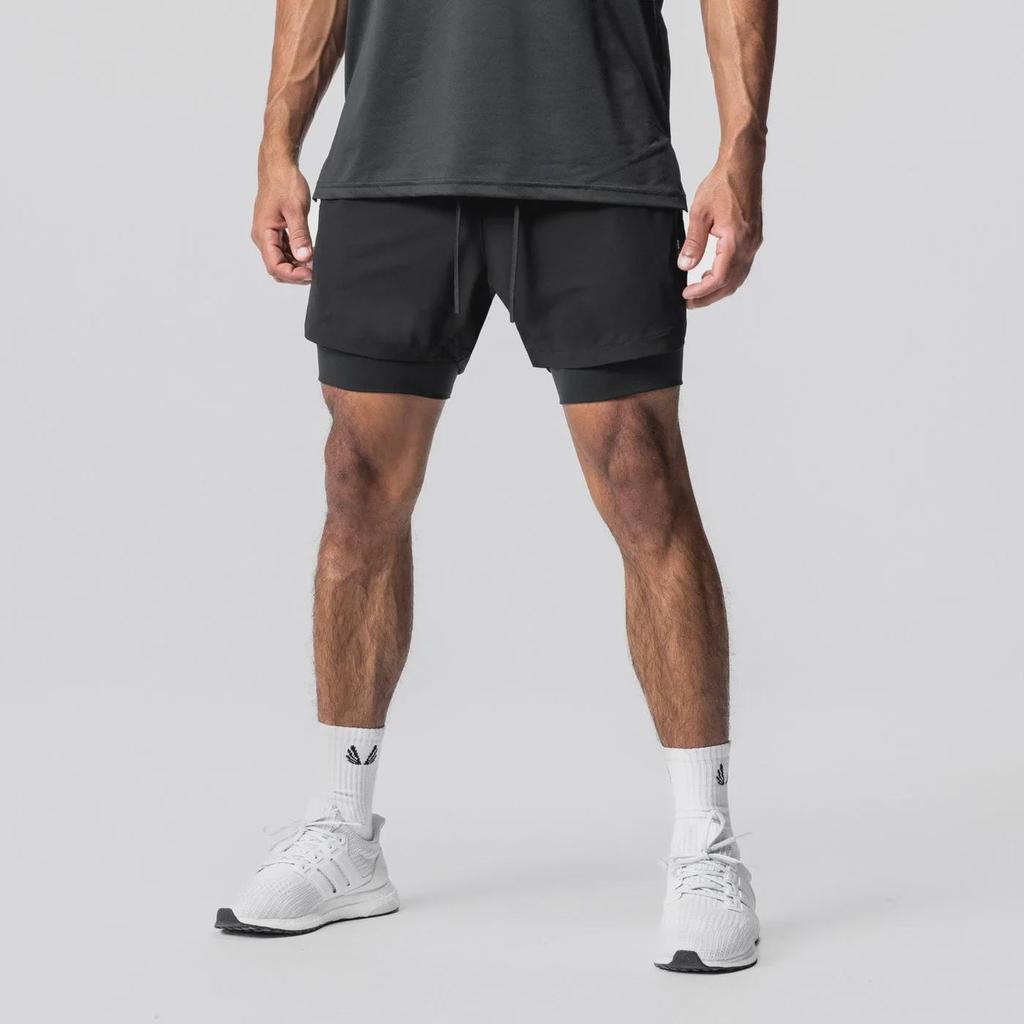 Мужские нейлоновые шорты для фитнеса европейского размера: Быстросохнущие, эластичные, двухслойные шорты в американском стиле для бега и баскетбола на лето