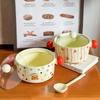 Ins мультяшная керамическая миска для лапши быстрого приготовления в горошек с крышкой, студенческое общежитие, миска для супа с улиткой, двуушная керамическая суповая миска, высококачественная посуда