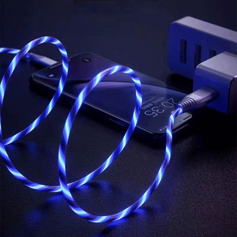 Светящийся USB-кабель 3-в-1, светодиодный кабель для зарядки смартфона, кабель USB-mini USB/C-type/8-pin для быстрой зарядки iPhone, Samsung, XIAOMI ONEPLUS