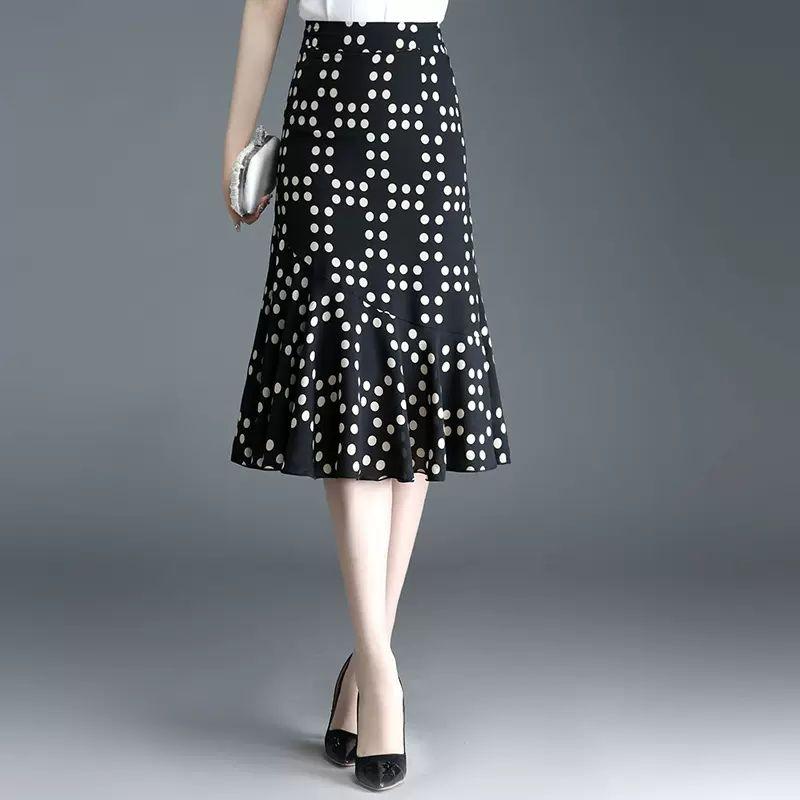 Fish Tail Half Skirt Women's Summer New A-line Skirt Polka Dot Skirt Print Ruffle Edge High Waist Skirt