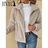 Women's Vintage Casual Solid Color Print Autumn Winter Long Sleeve Zip Collar Jackets & Coats