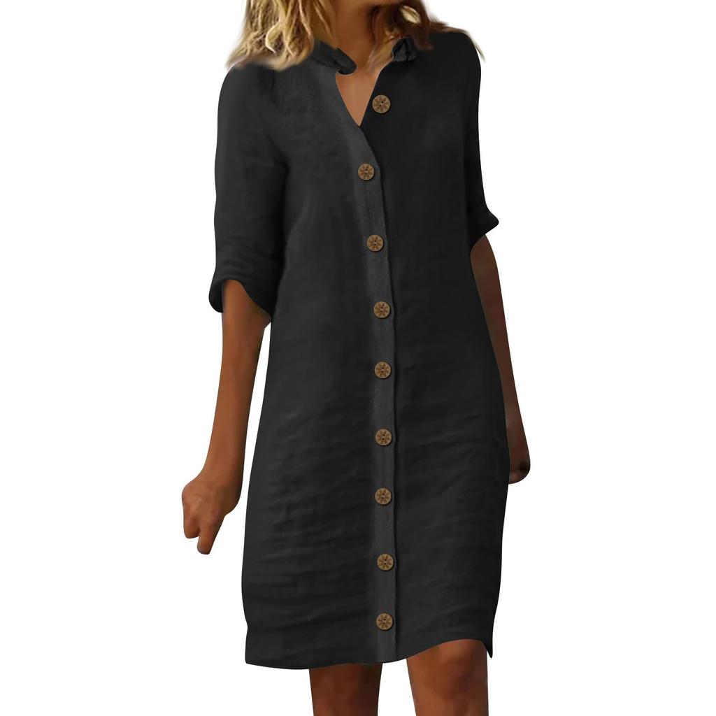 Женское платье с рубашкой и рукавами миди, однотонные повседневные платья