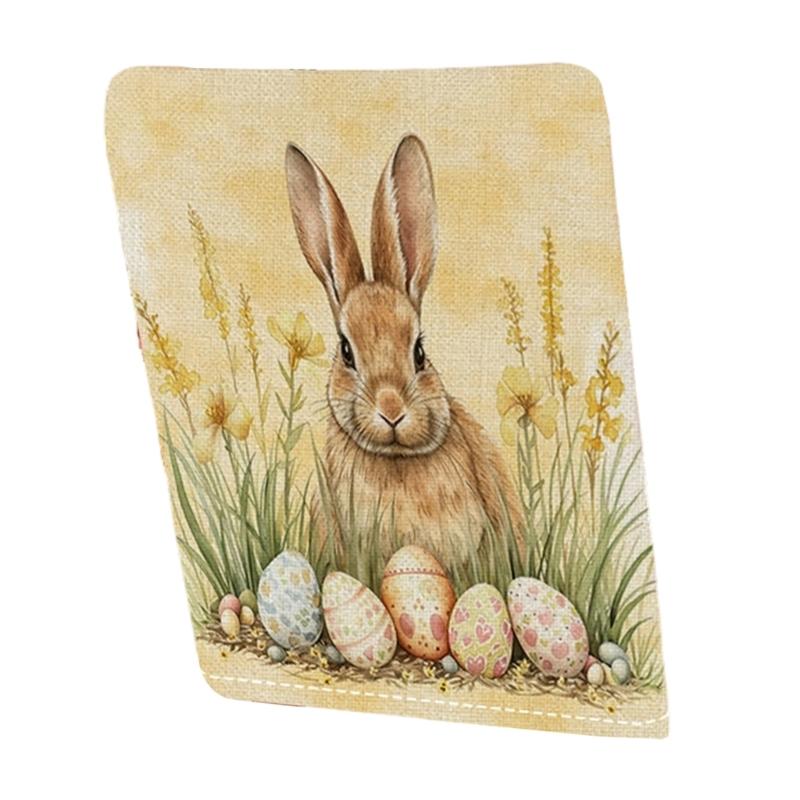 Holiday Inspire Easter Rabbits Print Plush Dining Chair Slipcover Dustproof for Home and Party Decoration