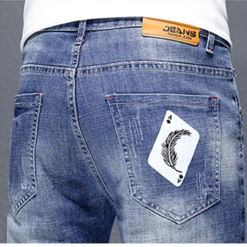 Брюки с пятью точками, джинсы больших размеров, весна-лето, мужские свободные эластичные шорты узкого кроя