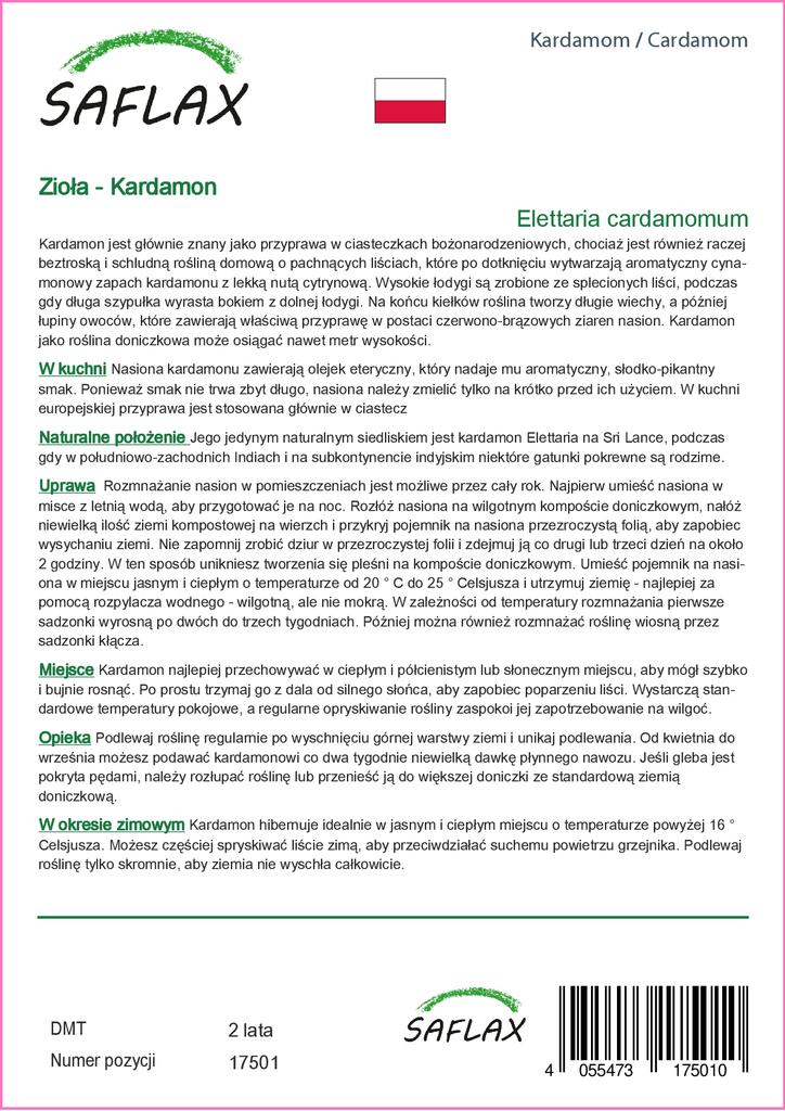 SAFLAX Garden in the Bag - Кардамон - 20 семян - С субстратом в подходящем пакете - Elettaria cardamomum