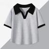 Летняя женская рубашка поло с коротким рукавом, облегающая, повседневная, с цветными блоками, в корейском стиле